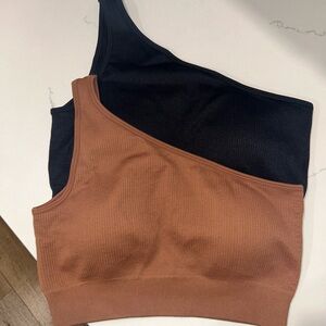 Stylish Asymmetrical Black and Brown Crop Top